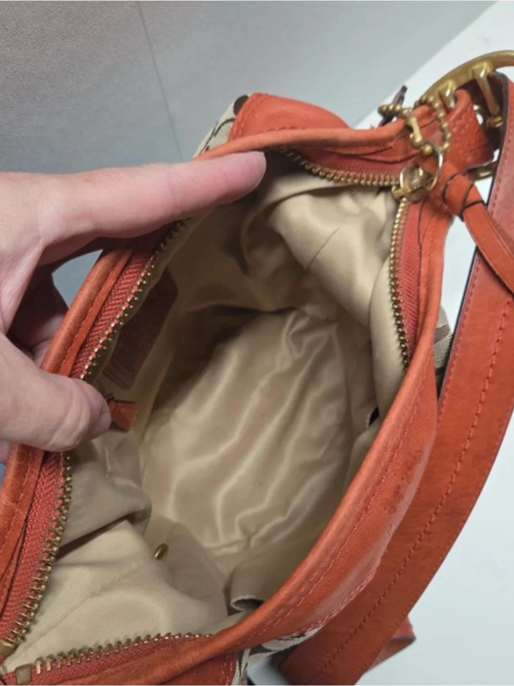 Coach Brown Signature Canvas Bucket Bag with Rust Leather Trim